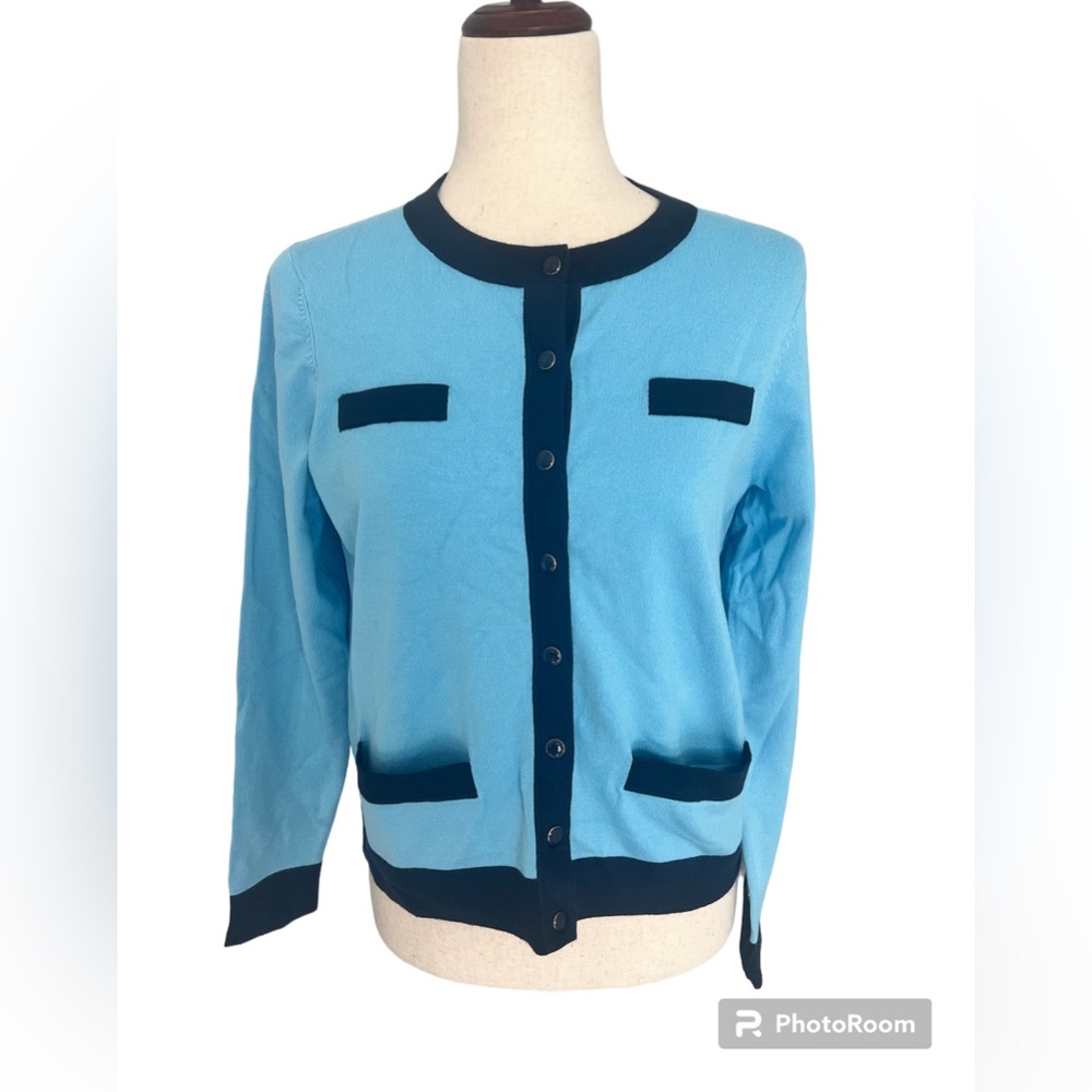 Charter Club Light Blue & Navy button up‎ cardigan NWT MP
